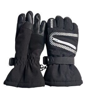 Marsnow Black Winter Ski Snowboard Gloves Zipper Accent Outdoor Kids Size M